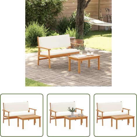 vidaXL Akazienholz -  Gartensofa-set mit Kissen 2 pcs Cremeweiß Massivholz Akazie (1/5)