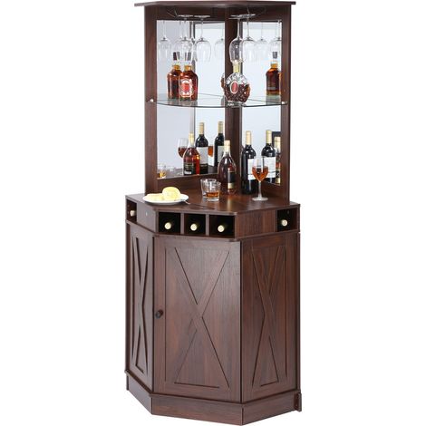 Bar Cabinet Industriel avec Porte-Verre, Table à Vin pour Bouteilles et Verres, Buffet En Bois Noyer pour Salon, Bar Maison, Style Ferme (1/5)