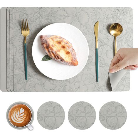 Lot de 4 Sous-verres et Dessous de Plat en Silicone Gris, Antidérapants, Isolants Thermiques et Résistants à la Chaleur, pour Table à Manger Occidentale, Tasses et Bols-lsw