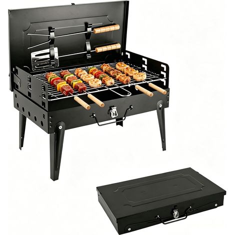 Barbecue Pliable Portable, Barbecue Charbon de Bois avec 3 Niveaux Réglables, Barbecue de Table pour Jardin (1/5)