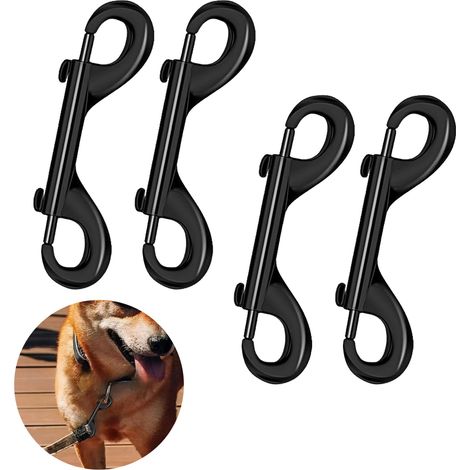 Lot de 4 mousquetons doubles noirs - Mousquetons doubles - Mousquetons à boulon - Crochets à cliquet - En acier inoxydable - Double face - Pour laisses de (1/5)