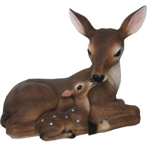 Ac-Deco – Biche et faon déco en poly-résine 27cm – Résistante aux UV et au gel – Statue de jardin décorative pour extérieurs