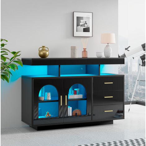 Madia credenza LED 120 cm nera in truciolare OKMYHOME (1/5)