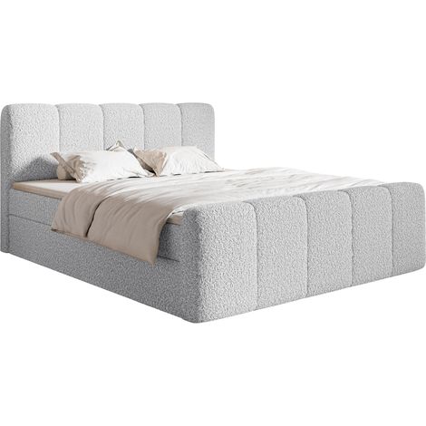 Selsey Cloudy II - Boxspringbett 200x200 cm, mit Bettkästen und Topper, Bouclé Hellgrau (1/5)