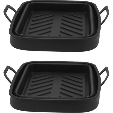 Lot de 2 casseroles à air chaud en silicone avec poignée, plateau de cuisson rectangulaire de rechange pour accessoires de cuisine, noir (1/5)