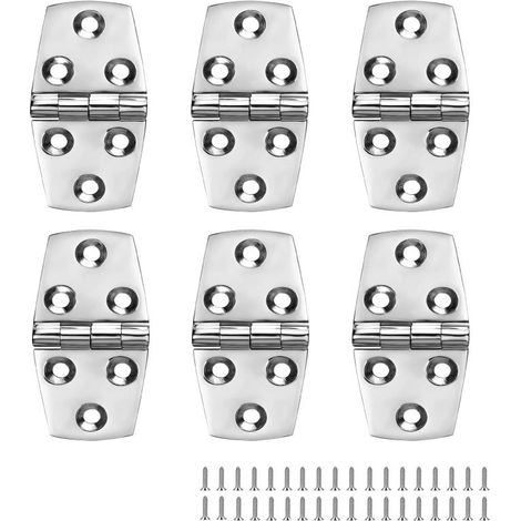 Beyamis Charnière de trappe marine en acier inoxydable 316 (6 pièces) avec vis, 7,6 cm x 3,8 cm, silencieuse et robuste, couleur argent (1/5)