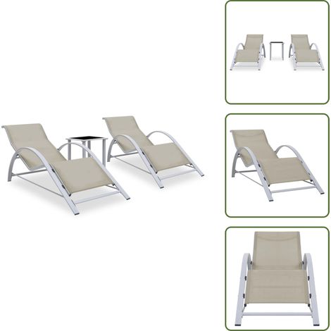 Sonnenliegen 2 Stk. mit Tisch Aluminium Cremeweiß - Gartenmöbel - Sonnenliegen - Lounge Möbel - Outdoor Furniture - Alu Gartenmöbel (1/5)