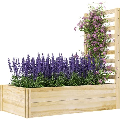 Pflanzkübel mit Rankgitter für Kletterpflanzen, unten offen, aus Tannenholz, 115 x 60 x 110 cm, naturbelassene Holzoberfläche