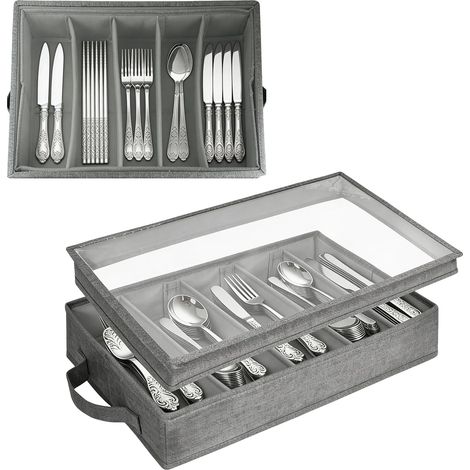 Boîte de Rangement pour Argenterie, Range Couverts pour Tiroir avec Couvercle Boîte de Rangement Couverts de Cuisine Porte-Assiettes Camping-Car boîte de Rangement en Feutre (1/5)