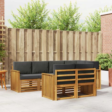 Ecksofa Set 7 pcs Natur und Anthrazit Massivholz Akazie (1/5)