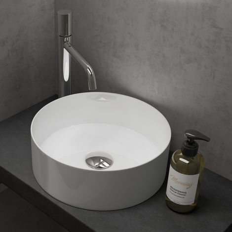 doporro® Lavabo sobre encimera lavabo de cerámica lavabo redondo 31x31x11 cm lavabo blanco brillante para aseo de invitados Brüssel203