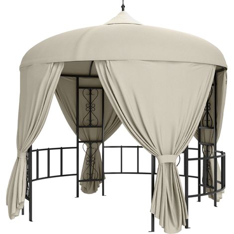 Outsunny Gazebo da Esterno Rotondo Ø3m con Prese d'Aria e Tende Laterali Beige (1/5)