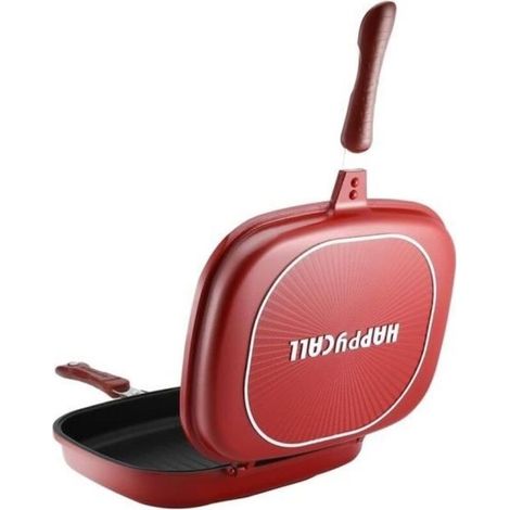 Poêle à Frire Grill Double Face Antiadhésive Home Grill Flip Pan Poêle à Crêpes 32 CM - Rouge (1/4)