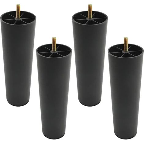Quatre pieds de meubles ronds coniques en plastique de 8 pouces, boulons de suspension M8, adaptés aux chaises et aux canapés, pieds noirs. (1/5)