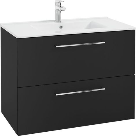 Badezimmer-Waschtisch mit Waschbecken – Mattschwarz – 70 cm breit – Wandmontage – Schubladen mit Soft-Close-Funktion (1/5)