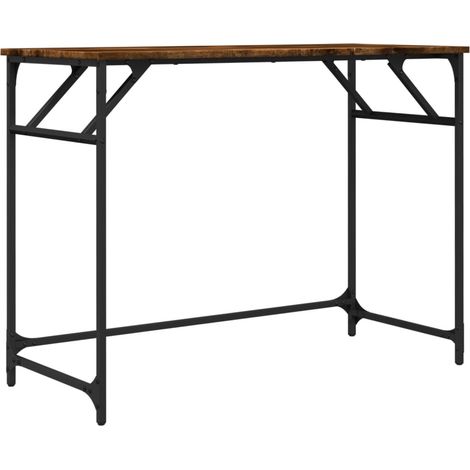 Bureau table poste de travail meuble d'ordinateur informatique étude chêne fumé bois d'ingénierie et acier enduit de poudre brun (1/5)