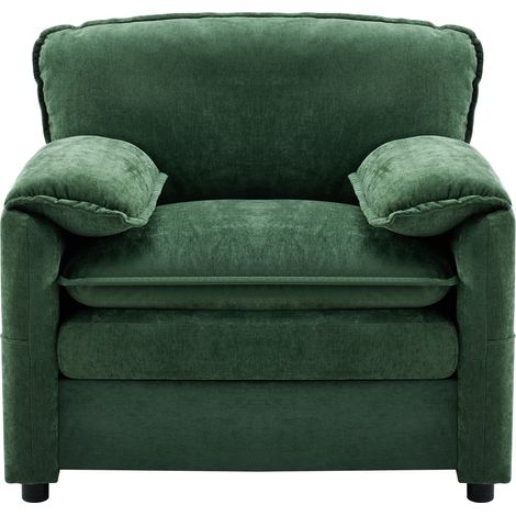 Sofá individual retro verde de cinilla con dos bolsillos laterales 96 x 90 x 92 cm (1/5)