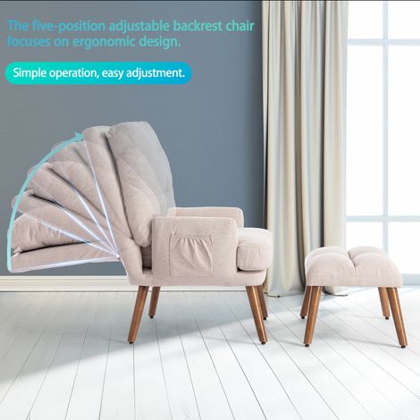 Fauteuil avec accoudoir, dossier réglable en 5 positions. Le fauteuil peut être incliné. Il dispose également d’un espace de rangement latéral. (1/5)