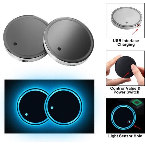 posavasos LED para coche con 7 colores de luces LED, alfombrilla luminosa para tazas con carga USB, accesorios para coche y decoración interior - Fei Yu (1/5)