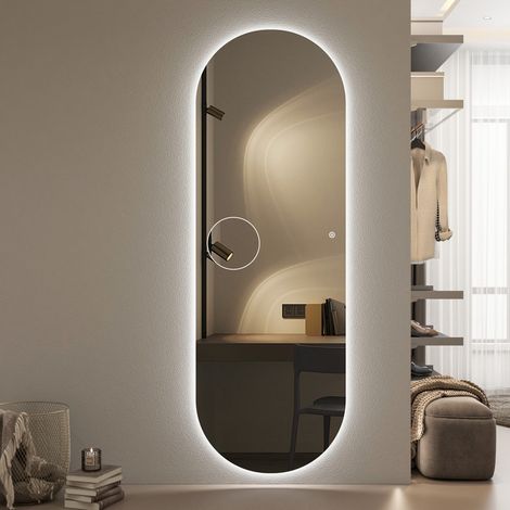 Standspiegel mit Beleuchtung 60x160 cm groß LED Ganzkörperspiegel Oval Spiegel mit Beleuchtung für Ankleidezimmer, Schlafzimmer, Wohnzimmer (1/5)