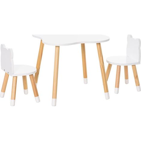 SET TAVOLINO CON 2 SEDIE PER BAMBINI A FORMA DI ORSETTO IN LEGNO. GRIGIO (1/5)
