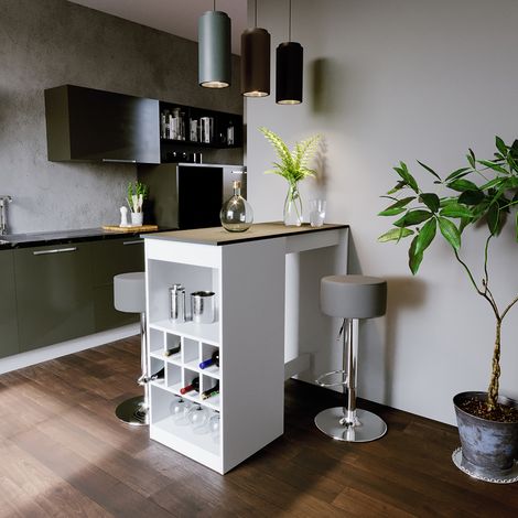 Tavolo bar alto Ross, Bianco/antracite, 115 x 50 cm con 2 sgabelli da bar, Vicco (1/5)