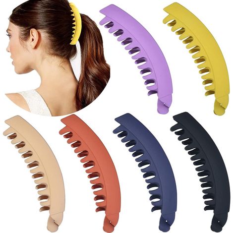 TuseRxln Pince à cheveux – Pince à cheveux – Grandes pinces banane antidérapantes pour cheveux longs – 6 pièces – Femmes et filles, plusieurs couleurs (1/5)