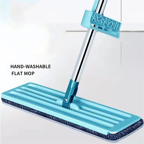 Balai-serpillère à double usage (sec/humide) en microfibre, lavage à plat sans effort, idéal pour le nettoyage des carrelages à domicile. Balai-serpillère bleu, 1 lingette incluse. (1/4)