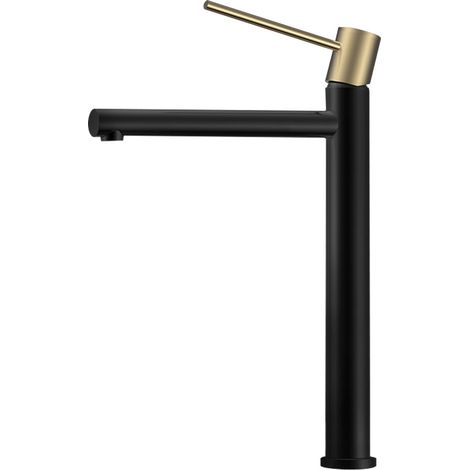 Kibath Grifo de Lavabo Alto monomando ZUÑI acabado NEGRO ORO mate fabricado en latón (1/5)
