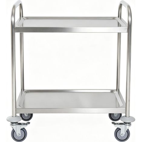 Carrito de cocina de acero cromado gris con 2 estantes y ruedas (1/5)