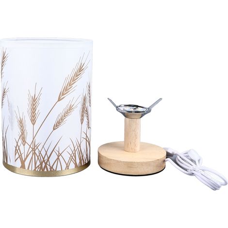 Ortviai Lampe de chevet LED dimmable en bois massif avec abat-jour en épi de blé – lampe de table USB pour chambre (1/5)