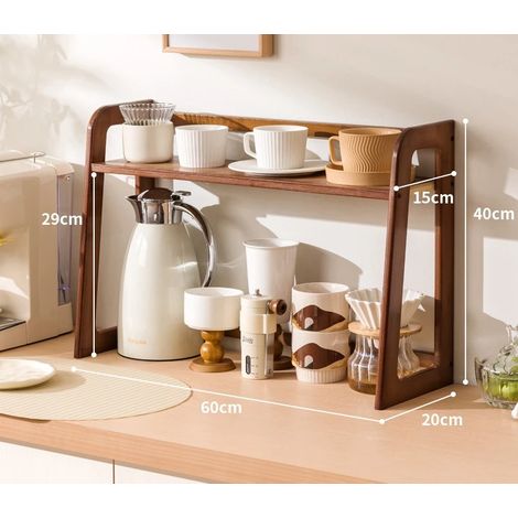 (Marron - 60 x 20 x 40 cm) Nouvelle étagère de cuisine multifonctionnelle à poser sur un plan de travail, avec porte-gobelets et porte-assiettes à plusieurs niveaux. (1/5)