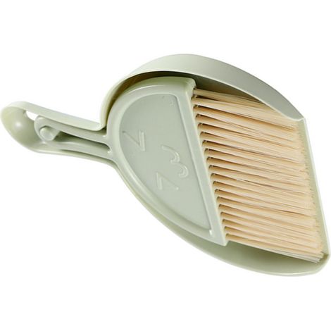 Petit balai et pelle à poussière sourire en plastique portable compact nettoyage efficace pour bureau table verte 1 balai 1 pelle (1/5)