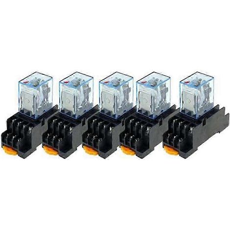 5 relais de puissance MY4NJ, 220 V CA, 14 broches, bipolaires, bidirectionnels, montage sur rail DDIN avec embase. Relais de commande industriels. QAQ (1/5)
