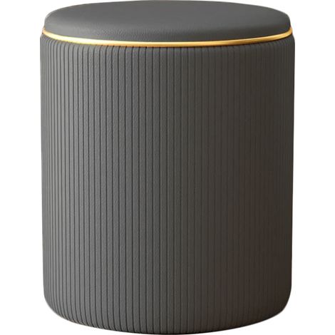 Pouf Contenitore Ecopelle Grigio Decoro Oro Poggiapiedi Seduta Imbottita 35x45cm (1/5)