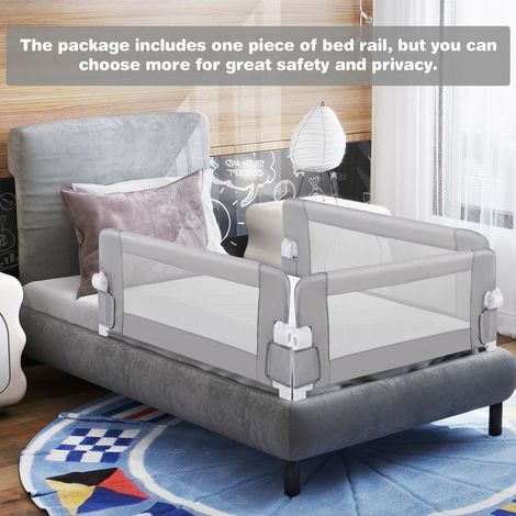 Lits 120-220 cm et matelas 25 cm max, barrière de lit enfant pour chambre, design rabattable avec maille (1/5)