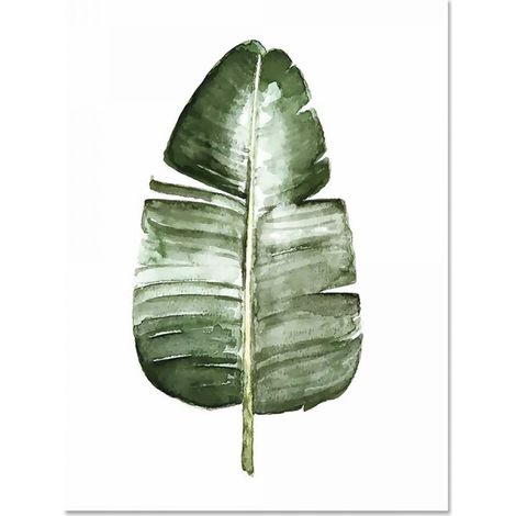 Tableau Botanique - Feuille Tropicale - Décoration Murale Verte pour Salon Chambre Bureau - Sans Cadre - Format Grand 60 x 90 cm - 1 Pièce