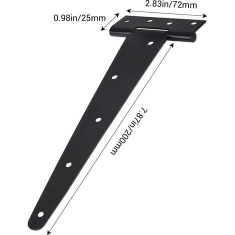 Charnières de porte en forme de T (8 pouces) avec vis, charnière triangulaire pour porte de grange ou de remise, charnières robustes et durables en fer forgé noir, accessoires de quincaillerie. (1/5)