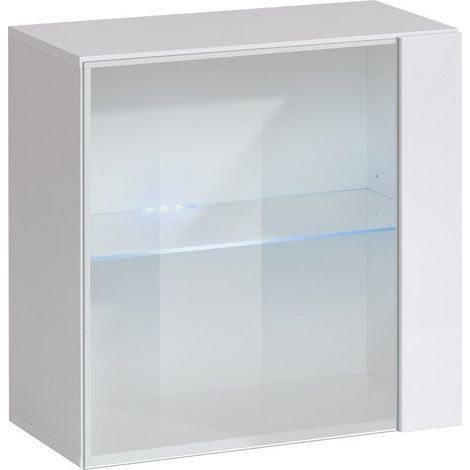Vitrina cuadrada suspendida – Blanca – Colección SWITCH – Puerta de vidrio y LED incluidos – Diseño moderno