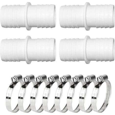 Idota Lot de 4 adaptateurs de piscine 38 à 38 mm, raccord de tuyau 38 à 38 mm, 8 colliers de serrage en acier inoxydable (millimètre) (1/5)