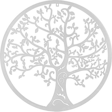 PANNELLO DEORATIVO TONDO IN METALLO 40X1CM CON ALBERO BIANCO (1/2)