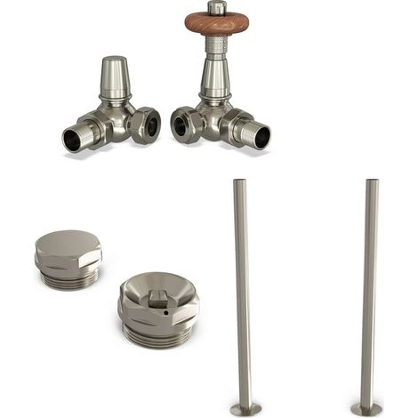 Derry Traditional - Silver Nickel Thermostatic Radiator Valve & Installation Kit Corner 15mm (130mm version) (1/4)