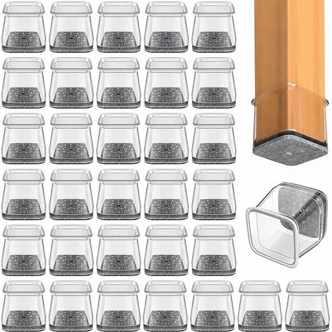 32 protectores cuadrados para patas de sillas, protectores de silicona para patas de sillas, almohadillas antideslizantes para suelos duros, madera y baldosas, protegen suelos y evitan arañazos (se ad (1/5)