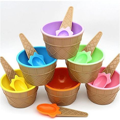 Ensemble de 6 cuillères à glace aux couleurs de bonbons - Rose + Bleu ciel + Orange + Vert clair + Violet + Jaune