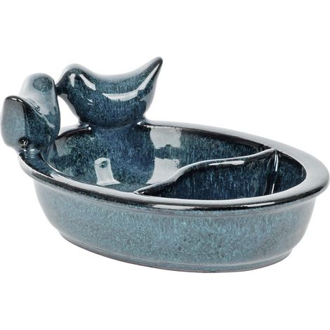 Mangeoire en céramique bleue pour oiseaux, pour eau et graines.