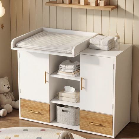 MEUBLIV Commode à langer 114x53x92 cm blanc – plateau amovible, rangement bébé (1/5)