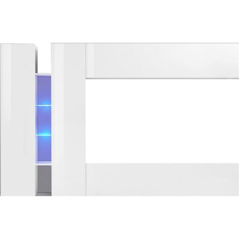 Parete Enstatite, 15 étagères, 17 compartiments Made in Italy, portes battantes et basculantes, 280x30x180h cm Blanc Brillant (1/5)
