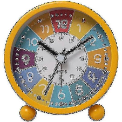 Horloge d'apprentissage pour enfants - Horloge pour apprendre l'heure - Horloge murale pour chambre d'enfant - Décoration murale jaune pour chambre d'enfant (1/5)