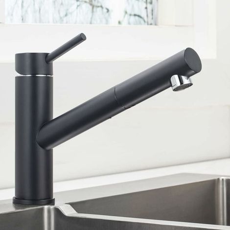 Robinet de Cuisine Noir avec Douchette, Mitigeur Evier Extractible Rotatif à 360°, Robinettrie Chaude et Froide Réglable en Acier Inoxydable SS304 thsinde (1/4)