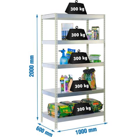 SimonRack Scaffale Industriale, 2000x1000x600 mm, 5 Ripiani in Metallo, Portata 300 kg per Ripiano, Scaffale Carichi Pesanti, Zincato – Bricoforte